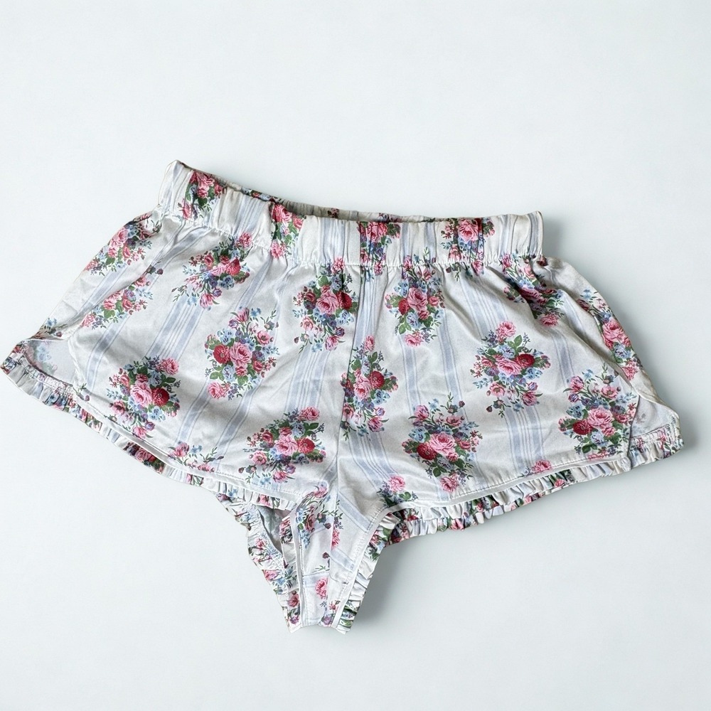 For Love and Lemons Satin Floral Ruffle Coquette Pajama Set Bridal Sleepwear XS - Picture 10 of 11